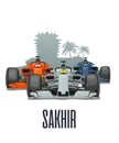 Cityline Sakhir and three racing cars on Grand Prix Bahrain . Vector flat