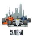 Cityline Shanghai and three racing cars on Grand Prix China.