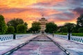 City palace in Jaipur taken from Govind dev temple with a dramatic sunset in the sky