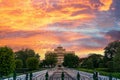 City palace in Jaipur taken from Govind dev temple with a dramatic sunset in the sky