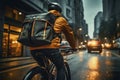 In the citys hustle, a bike messenger swiftly completes deliveries