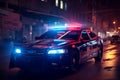 Citys night pulse police car lights paint the streets with vigilance Royalty Free Stock Photo