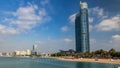 Cityscape of Abu Dhabi timelapse hyperlapse at Persian Gulf, UAE. Royalty Free Stock Photo
