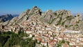 Cityscape aerial view of medieval city of Pietrapertosa, Italy. View of Pietrapertosa town in the Lucanian Dolomites in Italy.