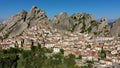 Cityscape aerial view of medieval city of Pietrapertosa, Italy. View of Pietrapertosa town in the Lucanian Dolomites in Italy.