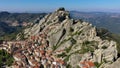 Cityscape aerial view of medieval city of Pietrapertosa, Italy. View of Pietrapertosa town in the Lucanian Dolomites in Italy.