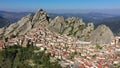 Cityscape aerial view of medieval city of Pietrapertosa, Italy. View of Pietrapertosa town in the Lucanian Dolomites in Italy.