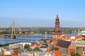 Cityscape aerial view on the old town with Dome cathedral and Vansu bridge through Daugava river in Riga city, Latvia Royalty Free Stock Photo