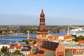 Cityscape aerial view on the old town with Dome cathedral and Vansu bridge through Daugava river in Riga city, Latvia Royalty Free Stock Photo