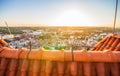 Cityscape aerial view on the old town on the sunset in Gdansk Royalty Free Stock Photo