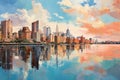 A cityscape with afternoon reflections on the river Royalty Free Stock Photo