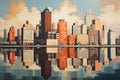 A cityscape with afternoon reflections on the water Royalty Free Stock Photo