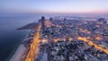 Cityscape of Ajman from rooftop night to day timelapse. Ajman is the capital of the emirate of Ajman in the United Arab Emirates.