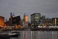 cityscape and albert docks by night in liverpool Royalty Free Stock Photo