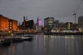 cityscape and albert docks by night in liverpool Royalty Free Stock Photo