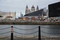 cityscape and albert docks by night in liverpool Royalty Free Stock Photo