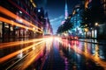 Cityscape alive a lively street bursts with vibrant nighttime lights