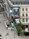 Cityscape from Arc de Triomphe in Paris, France with the mural of the 2023 World Rugby Cup