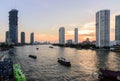 Cityscape of Asiatique the Riverfront is popular and famous place in the evening with sunset time at Bangkok, Thailand. Royalty Free Stock Photo