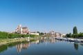 Cityscape of Auxerre with Yonne river and Abbey of Saint-Germain, France