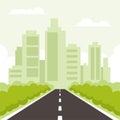 Cityscape background with road and trees Royalty Free Stock Photo