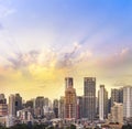 cityscape Bangkok sunset skyline, Thailand. Bangkok is metropolis and favorite of tourists live at between modern building / Royalty Free Stock Photo