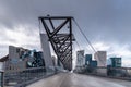 Cityscape of Barcode Project area with Akrobaten pedestrian bridge over railroad in Oslo Royalty Free Stock Photo