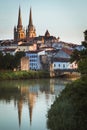 Cityscape Bayonne, France with cathedral reflected in river Nive Royalty Free Stock Photo