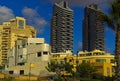 Netanya beach line in sunset Israel