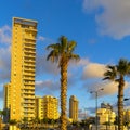 Netanya beach line in sunset Israel