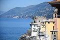 Cityscape and beach photos of the small fishing village and tourist resort Camogli, Italy Royalty Free Stock Photo