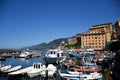 Cityscape and beach photos of the small fishing village and tourist resort Camogli, Italy Royalty Free Stock Photo