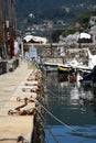 Cityscape and beach photos of the small fishing village and tourist resort Camogli, Italy Royalty Free Stock Photo