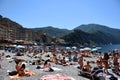 Cityscape and beach photos of the small fishing village and tourist resort Camogli, Italy Royalty Free Stock Photo