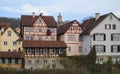 cityscape of beautiful Schwabisch Hall in Germany with its old timber-framed houses Royalty Free Stock Photo