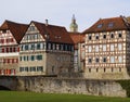 cityscape of beautiful Schwabisch Hall in Germany with its old timber-framed houses Royalty Free Stock Photo