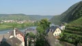 Cityscape of Beilstein at Moselle river. Boats on riving