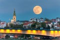 Cityscape of Belgrade in night of full moon Royalty Free Stock Photo