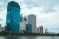 Cityscape of Benchakitti park with lake view and skyscrapers. Bangkok