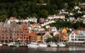 Cityscape of Bergen city in Norway with a lot of luxury yachts