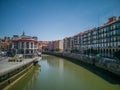 Cityscape of Bilbao, Spain, with the market hall beside the river Nervion Royalty Free Stock Photo