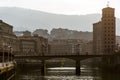 The cityscape of Bilbao, Spain. The Nervion river crosses Bilbao old town. Royalty Free Stock Photo