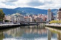 The cityscape of Bilbao, Spain. The Nervion river crosses Bilbao downtown Royalty Free Stock Photo