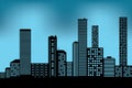 Cityscape black architectural building icon. design silhouette flat style on blue background Illustration vector