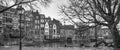 Cityscape, black-and-white panorama - view of the city Rotterdam and its old district Delfshaven Royalty Free Stock Photo