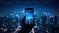 cityscape blue light phone Royalty Free Stock Photo