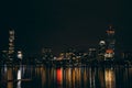 Cityscape of Boston with the Charles river reflecting the city lights at night. United States. Royalty Free Stock Photo