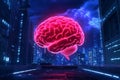 Cityscape Brainwave Futuristic city glowing brain technology intelligence innovation Symbolizes progress intellect Royalty Free Stock Photo