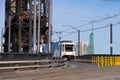 Cityscape bridge tram high rise modern buildings Portland Oregon Royalty Free Stock Photo