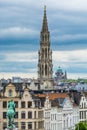 Cityscape of brussels with the landmark of tower against cloudy sky from the Monts des arts, brussels, Belgium Royalty Free Stock Photo